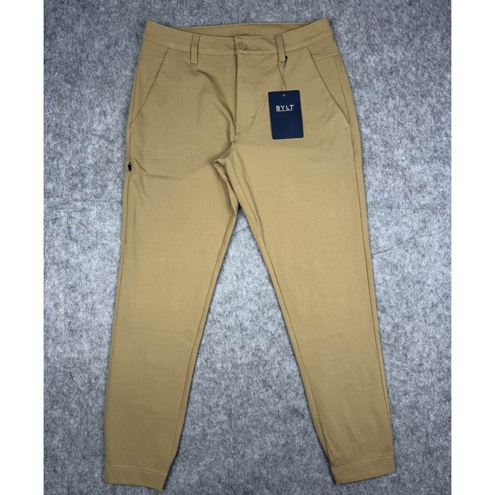 BYLT Premium Basics NWT Everyday Pant Men 32 (Fits 30) Tan Slim Jogger Stretch